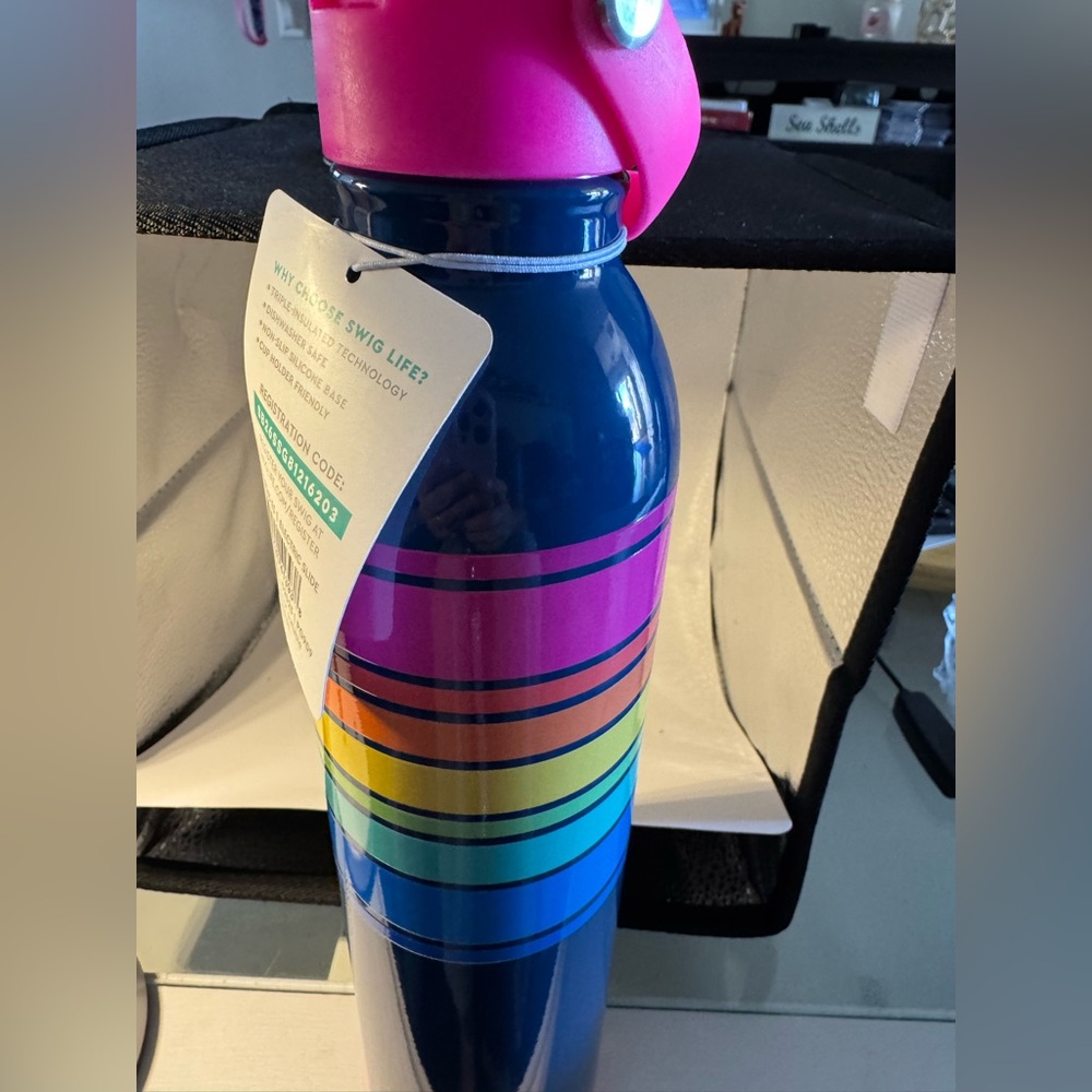 Rainbow Striped Water Bottle - Pink and Blue- Swig 26 oz New